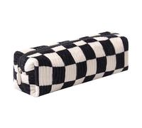 Grurun Trousse à crayons en velours côtelé mignonne et esthétique pour étudiantes, pour femmes et filles, trousse de maquillage, sac à main (treillis, taille L, noir)