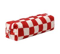 Grurun Trousse à crayons en velours côtelé pour femmes et filles - Trousse de maquillage - Motif treillis - Taille L - Rouge