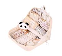 Grurun Trousse à crayons mignonne Kawaii de grande capacité avec fermeture éclair - Sac de rangement pour enfants (beige)