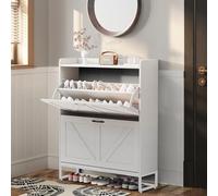 GRUSIGN Armoire de rangement à chaussures d'entrée avec 2 tiroirs rabattables et étagère réglable, rangement à chaussures caché, armoire à chaussures étroite pour couloir ou petits espaces, blanc
