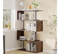GRUSIGN Bibliothèque géométrique à 5 niveaux, bibliothèque en forme de S, 80 x 148,1 cm (l x H), étagère de rangement décorative en bois, étagères modernes autoportantes, grande étagère pour salon