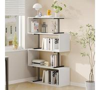 GRUSIGN Bibliothèque géométrique à 5 niveaux, bibliothèque en forme de S, 80 x 148,1 cm (l x H), étagère de rangement décorative en bois, étagères modernes autoportantes, étagère haute pour salon