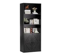 GRUSIGN Bibliothèque industrielle de 152,4 cm avec portes, bibliothèque en bois à 5 niveaux avec 2 portes d'armoire pour bureau à domicile, salon, noir