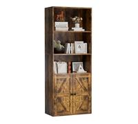 GRUSIGN Bibliothèque industrielle de 152,4 cm avec portes, bibliothèque en bois à 5 niveaux avec 2 portes d'armoire pour bureau à domicile, salon, marron