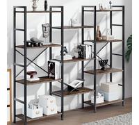 GRUSIGN Boahaus Étagère à Livres à Triple 4 Niveaux, Moderne, autoportante pour Salon/Bureau/Garage, Grande bibliothèque avec Rangement pour Livres/Lego/Plantes, Marron Rustique