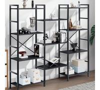GRUSIGN Étagère à livres à triple 4 niveaux, étagère moderne autonome pour salon/bureau/garage, bibliothèque stable avec rangement pour livres/DVD/plantes en pot, noir