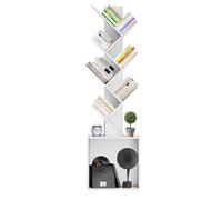 GRUSIGN Petite bibliothèque d'angle à 6 niveaux avec armoire inférieure pour chambre à coucher, appartement et petit espace, blanc
