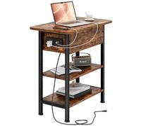 GRUSIGN Table d'appoint avec station de charge, table d'appoint rabattable avec ports USB et prises, petite table d'appoint à 3 niveaux avec rangement pour petits espaces, tables d'appoint pour