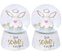 Gruss & CO 46636 Boule à Neige Ange Gardien à Paillettes Blanc/doré Hauteur 6,5 cm (Lot de 2)