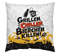GRUSS & CO 48213 Coussin décoratif Motif Barbecue Cadeau Fête des pères Coton 40 cm x 40 cm