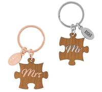GRUSS & CO 48560 Porte-clés avec motif « Mr et Mr» - Lot de 2 pendentifs en bois, breloques et anneau porte-clés - Cadeau pour couple - Cadeau de mariage, multicolore, Länge 7 cm, Motif « Mr & Mrs »