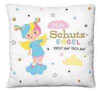 GRUSS & CO 70244 Coussin en Peluche, avec Motif d'ange, Coussin décoratif, 25 x 25 cm, 100% Polyester, Cadeau, Noël, Article de décoration