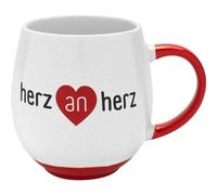 GRUSS & CO 73831 Tasse avec motif cœur sur cœur | Tasse à café bombée en porcelaine, 50 cl, anse et fond colorés | Cadeau amoureux, amour, Saint-Valentin