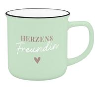 GRUSS & CO Gobelet avec motif Coeur - Tasse préférée en porcelaine New Bone China, aspect émail, bord noir, 35 cl - Cadeau d'amitié - 74663