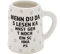 GRUSS & CO New Bone China 73847 - Chope à liqueur avec motif de lecture - 5 cl - Mini pichet avec inscription en allemand - Cadeau amusant, fête, cadeau pour homme