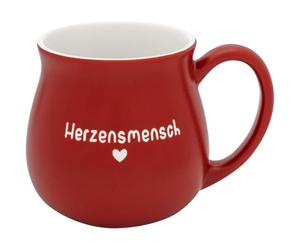 GRUSS & CO Tasse bombée avec gravure humaine | Grès, 41 cl, rouge, fond et intérieur nature | Cadeau pour amis, naturellement beau | 74636