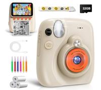 Grutoly Appareil Photo pour Enfants, 48 MP Appareil Photo Instantané pour Enfants avec Écran 3 Pouces, Carte 32 Go, Papier d'impression et Crayons de Couleur pour Filles Garçons 3-12 Ans