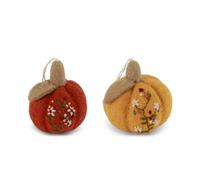 Gry & Sif Fabriqué à la main et certifié commerce équitable - Design danois élégant - Artisan népalais - Citrouille avec broderie - Lot de 2 - Décoration d'Halloween - Décoration d'automne