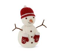 Gry & Sif Fabriqué à la main et certifié commerce équitable - Design danois élégant - Artisan népalais - Grand bonhomme de neige avec bonnet rouge et moufles