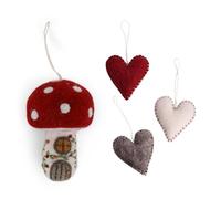 Gry & Sif Fabriqué à la main et certifié commerce équitable - Design danois élégant - Artisanat népalais - Maison champignon - Petit et cœur avec broderie classique - Lot de 4