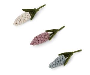 Gry & Sif Fabriqué à la main et certifié commerce équitable - Design danois élégant x artisan du Népal - Jacinthe perlée en feutre - Fleurs artificielles pour décoration de salon - Blanc - Lot de 3