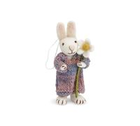 Gry & Sif Fabriqué à la main et issu du commerce équitable Design danois élégant X Artisans du Népal | Figurines d'animaux en feutre - Famille de lapins | Figurines décoratives à poser | Blanc | 12 cm