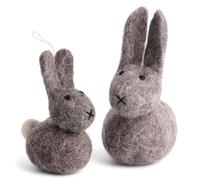 Gry & SIF Pendentif Lapin de Pâques en Feutre, Fait à la Main, Commerce équitable, décoration de Pâques Durable et Naturelle, 100% Laine Vierge, Gris
