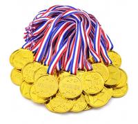 Gryviktok 30 Médailles Enfant Dorées avec Rubans, Trophées, Médaille Personnalisable pour Récompenses Sportives, Événements Scolaires Et Jeux Enfants, Porte Médaille Plastique De Qualité