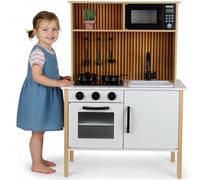 GS0070 Cuisine pour Enfant en Bois avec lumière et Son - Cuisine de Jeu avec Accessoires, cuisinière, Four, évier, Micro-Ondes - Cuisine Moderne en Bois pour Enfants à partir de 3 Ans