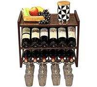GSACLKES Amants Du Vin/Rustmur Monté Étagères À Vin Avec Porte-Verre/Pension Étagère À Vin/Étagère de Stockage de Bouteilles/Étagère En Métal À 2Ux Étagères Flottantes/Salle À La Maison Salon