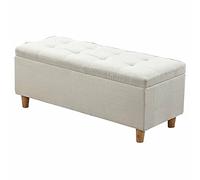 GSACLKES Bancs de Stockage, Stockage Pliant de Sécurité 35.4In Rectangulaire Chaussure Changeant Tabouret Lin de Coton Coussin Éponge Avec Espace de Stockage S Boîte À Jouets Cadre En Bois Massif Port