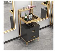 GSACLKES Chariots, Chariot D'Utilité de Coiffure Professionnel Avec Porte-Sèche-Cheveux 2 Tiroirs Et Rail de Sécurité - Chariot D'Outils de Beauté Premium Pour Salon (Or Et Noir)