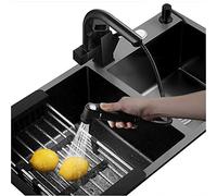 GSACLKES Éviers, Évier de Cuisine En Acier Inoxydable, Double Évier Rectangulaire, Poste de Travail, Évier de Cuisine, Ensemble de 8 Pièces, Évier de Camping-Car/Noir2/78 * 43 * 20Cm
