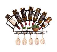 GSACLKES Wine Racks Bar Decor Home Metal | Wall Shelf Storage Rack | Wall-Mounted Wine Bottle | Wine Glass Pour 7 Bouteilles Et 5 Gobelets Debout Libre, Pour/Kit/Blanc/Noir