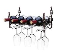 GSACLKES Wine Racks Bar Decor Industrial Home Wall-Mounted, Metal Industrial Hangiwine Glass & Wine Bottle, Tenir 4 Bouteilles 6 Verres, Bar/Maison/Cuisine Étagère À Vin, Brown Org