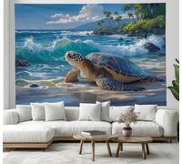 GSAEIMCT 100 X 75 Cm Tapisserie Murale Tortues De Plage Tenture Murale Illustrations De Dessins Animés Couverture Murales Bleu-Vert Tapisseries Decoration Murales Pour Maison Salon Chambre Dortoir