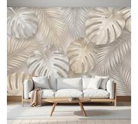 GSAEIMCT 3D Papier Peint Blanc Cassé Palmier Monstera 450X300Cm Papier Peint Panoramique Mural Plantes Tropicales Affiche Décoration Pour Salon Chambre Chambre D'Enfant Décoration Murale