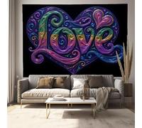 GSAEIMCT Art Déco Tapisserie, Mots En Forme De Cœur, Décoration Murale En Tissu Pour La Chambre À Coucher Le Salon Le Dortoir, 100 X 75 Cm Bleu-Violet