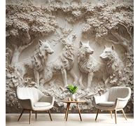 GSAEIMCT Blanc Papier Peint 3D Panoramique Timberwolves Peinture Design Moderne Photo Murale Décor Mural,Animaux De Secours Pour Salon Chambre Tv Fond D'Enfant Décoration Poster