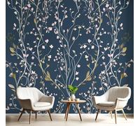 GSAEIMCT Bleu-Vert Papier Peint 3D Panoramique Fleurs De Vigne Peinture Design Moderne Photo Murale Décor Mural,Plantes Élégantes Pour Salon Chambre Tv Fond D'Enfant Décoration Poster