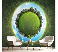 GSAEIMCT Bleu-Vert Planète D'Herbe Verte Panoramique Peintures Murales Interieur 3D Photo Papier Peint Frais Et Naturel Pour Salon Canapé Tv Fond Coucher D'Enfant Maison Décoration,450X300Cm