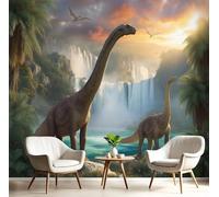 GSAEIMCT Brun-Vert Dinosaure En Cascade 3D Art Papier Peint Panoramique Paysages Naturels Décoration Manger Adulte Chambre D'Enfants Intérieure Salon Étude Canapé Chambre Fond Tv Mur,200X140Cm