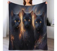 GSAEIMCT Chat Noir Flamme Gris-Noir Animaux Fantastiques Imprimée Moelleuse,Douce Et Confortable Couverture en Peluche Adaptée Au Canapé-Lit 150X200Cm