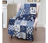 GSAEIMCT Couverture Confortable Flanelle Couverture en Polaire à Motifs Patchwork à Carreaux Ethnique Bleu Couverture Moelleuse, Douce de Salon Couverture de canapé pour Enfants et Adultes