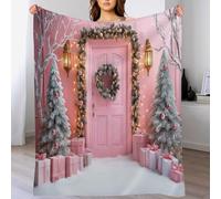 GSAEIMCT Couverture De Noël Canapé Rose Vert Guirlande Cadeau Douillette Flanelle De Beaux Paysages Imprimé en 3D Soft Léger pour Lit Bureau Et Voyages en Plein Air,130X150Cm