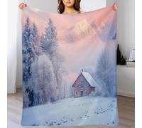 GSAEIMCT Couverture De Noël Canapé Rouge Blanc Forêts De Montagnes Douillette Flanelle Paysage De Rêve Imprimé en 3D Soft Léger pour Lit Bureau Et Voyages en Plein Air,100X130Cm