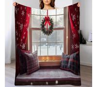 GSAEIMCT Couverture De Noël Canapé Rouge Blanc Salle Garland Douillette Flanelle Paysage De Noël Imprimé en 3D Soft Léger pour Lit Bureau Et Voyages en Plein Air,100X130Cm
