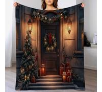 GSAEIMCT Couverture De Noël Canapé Rouge Maison Garland Douillette Flanelle Bâtiments De Cour Imprimé en 3D Soft Léger pour Lit Bureau Et Voyages en Plein Air,130X150Cm