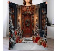 GSAEIMCT Couverture De Noël Canapé Rouge Vert Maison Garland Douillette Flanelle Architecture De La Mode Imprimé en 3D Soft Léger pour Lit Bureau Et Voyages en Plein Air,130X150Cm