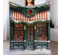 GSAEIMCT Couverture Douillette De Noël 150X200Cm,Rouge Vert Boutique Garland Plaid d'hiver Douce Et Chaude en Polaire Noël Noël Rétro pour Adultes Et Enfants Lit,Sofa Et Canapé-Lit